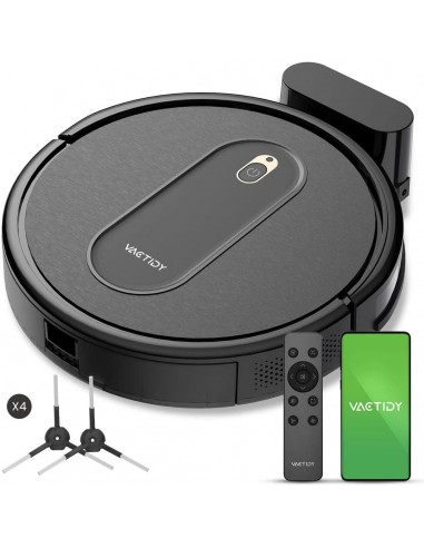 Vactidy T6 Robot Vacuum Cleaner - 2000Pa Suction 2500mAh Battery 100min Runtime-Black français